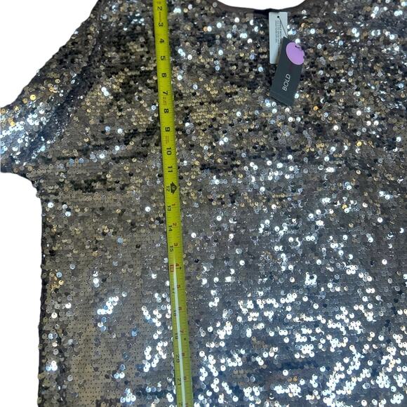 Bold Elements silver sequins top 3/4 length bell sleeves Large - Picture 5 of 10